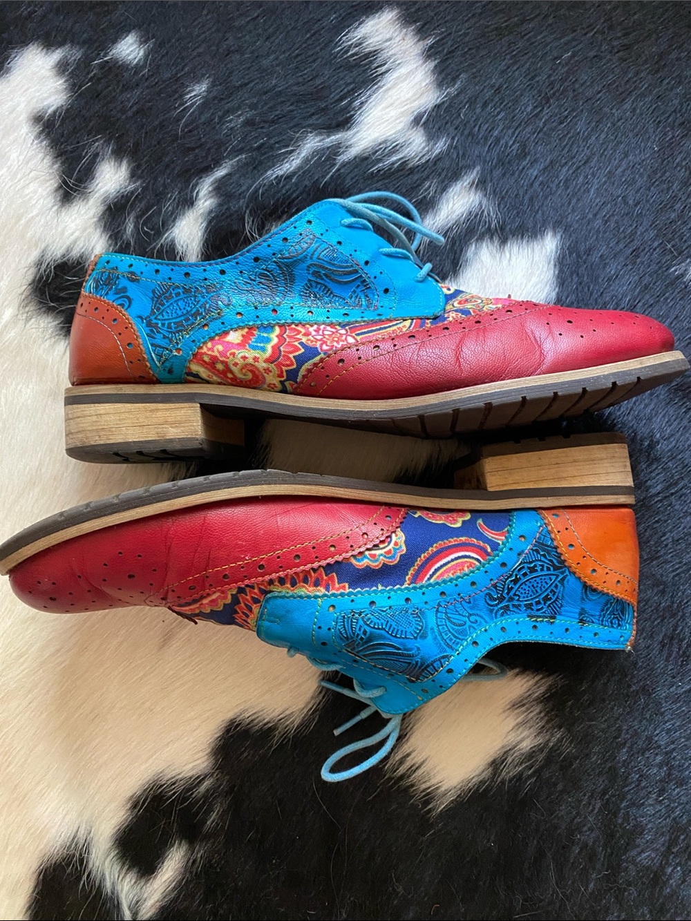 Paisley Leather Brogue Oxfords - Boho Artisan Wingtip - Women's Sz 11 US 42 EU - Picture 3 of 15